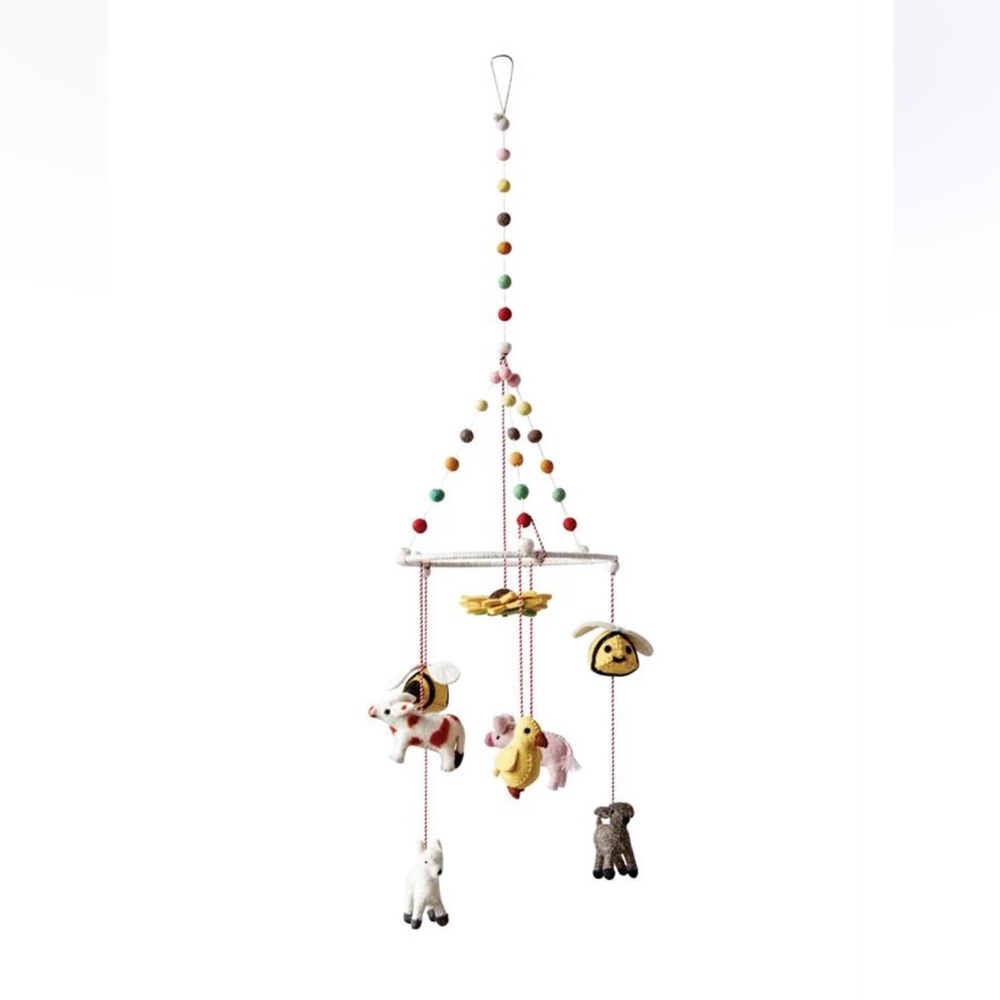 Greige Baby Wool Felt Farm Animal Mobile